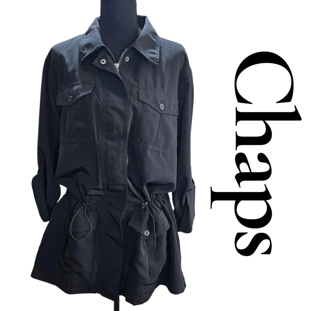 Chaps Utility Field Jacket Womens XL Black Drawstring Waist Gorpcore Rainjacket